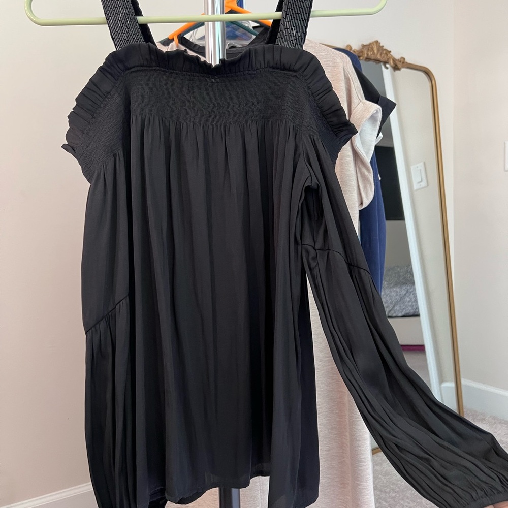 LOFT Black Smocked Blouse
